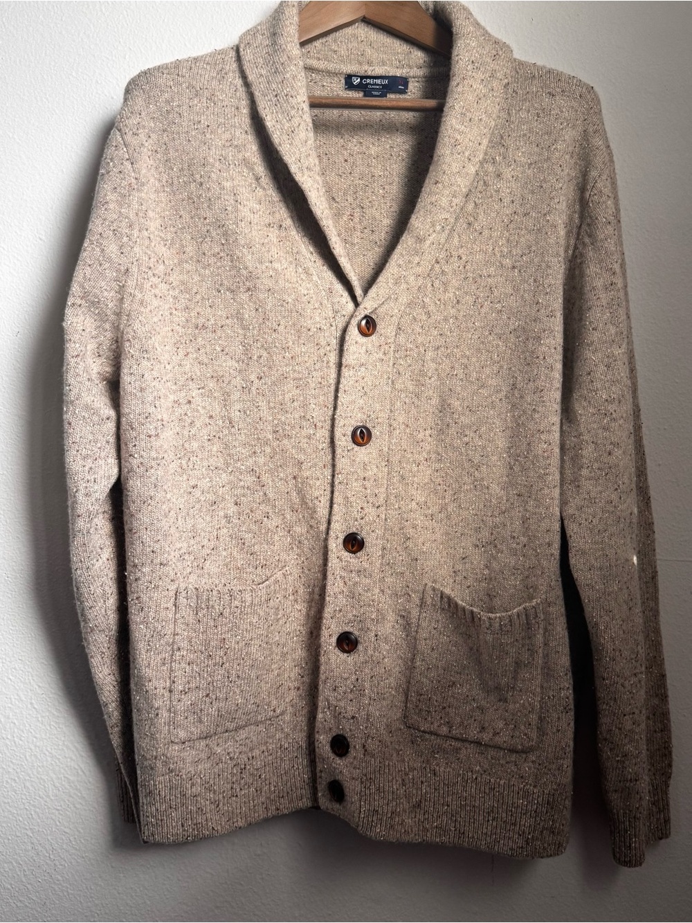 Cremieux Lambswool Shawl Collar Cardigan Sweater Elbow Patches XL